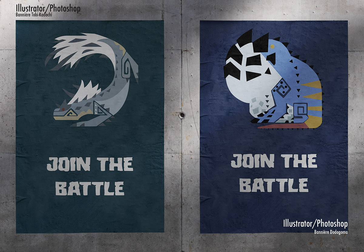 Affiche du Tobi-Kadachi et du Dodogoma issu du jeu Monster Hunter